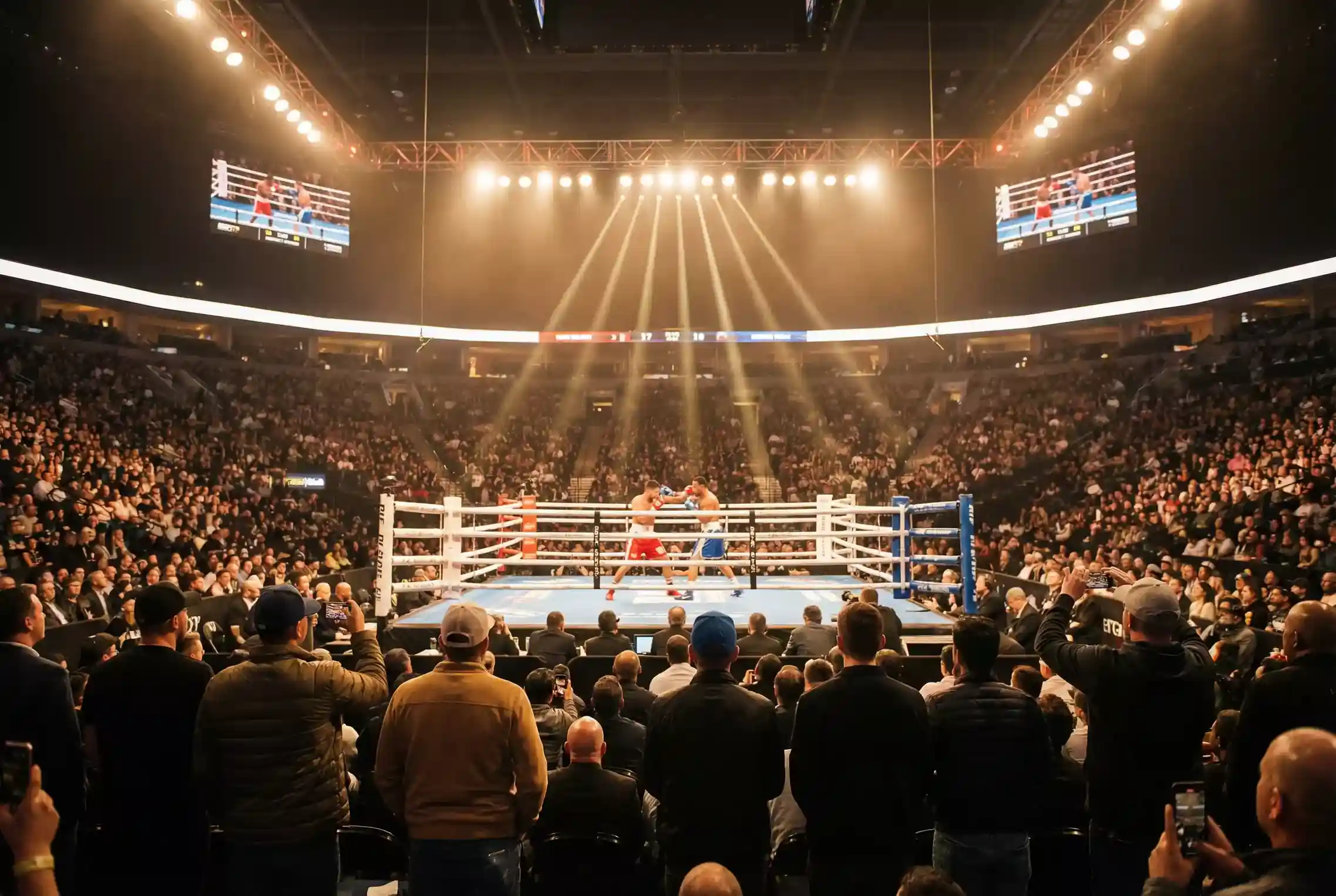 Apuestas de boxeo en vivo - publico viendo un combate en directo en un estadio